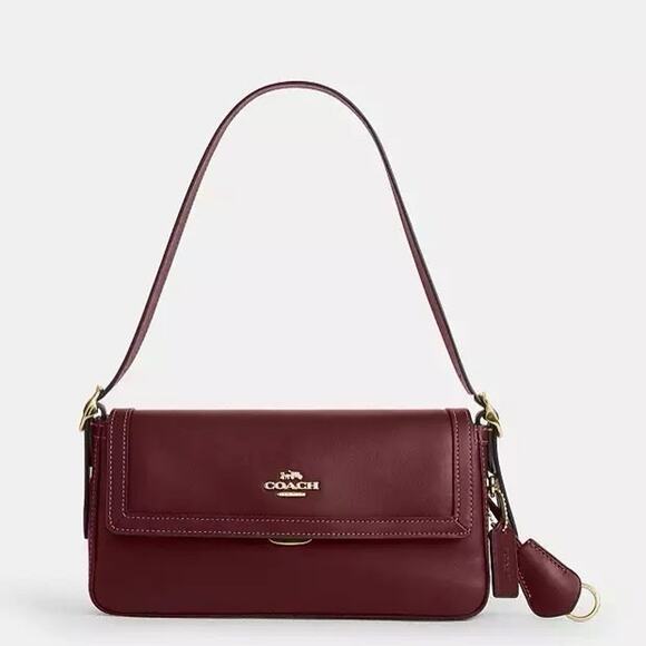 NWT Coach Etta Small Flap Shoulder Bag CCV63 Smooth leather Maroon - Picture 7 of 13